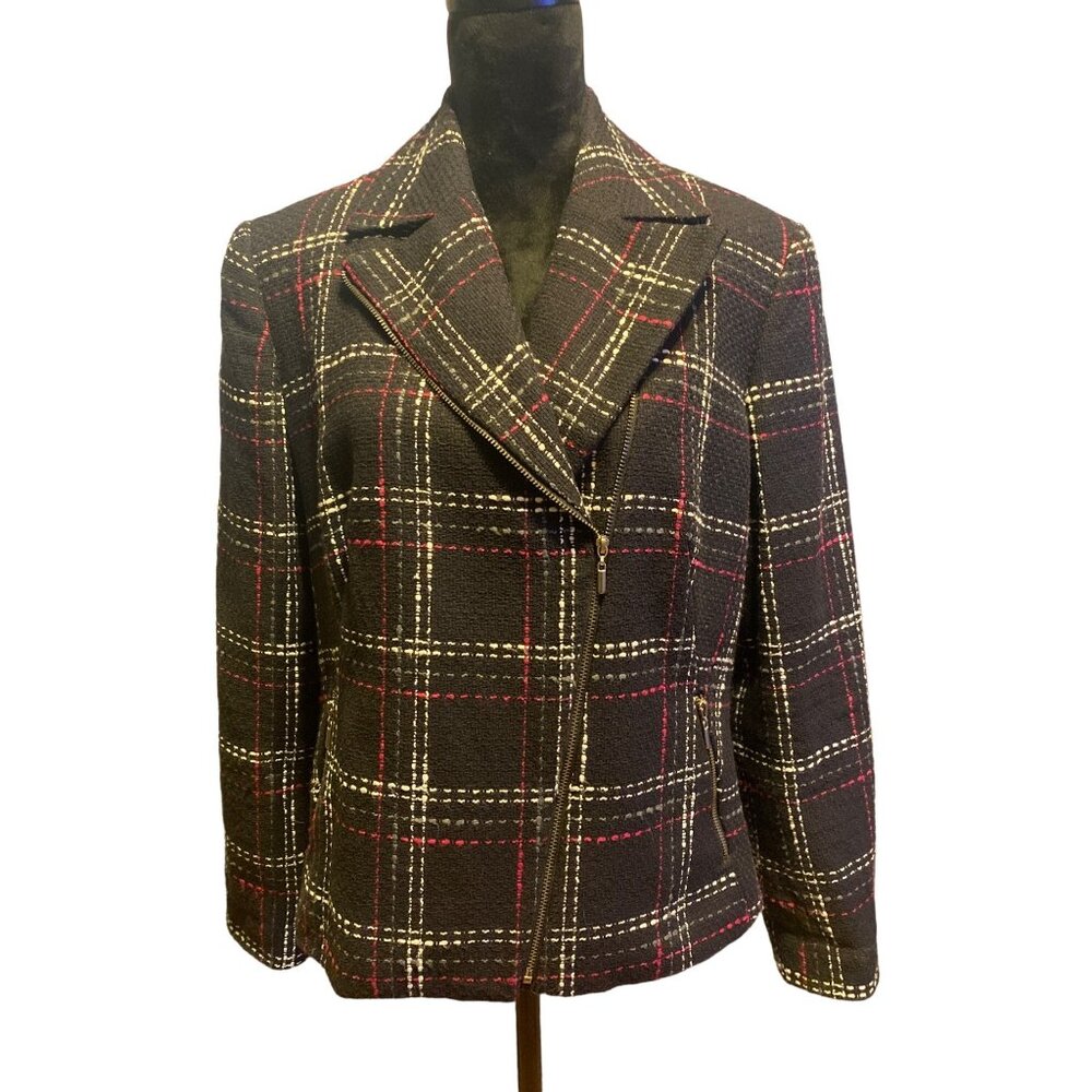 Bandolino Womens Plaid Blazer Jacket Sz 16 Black Red White Tweed Office casual